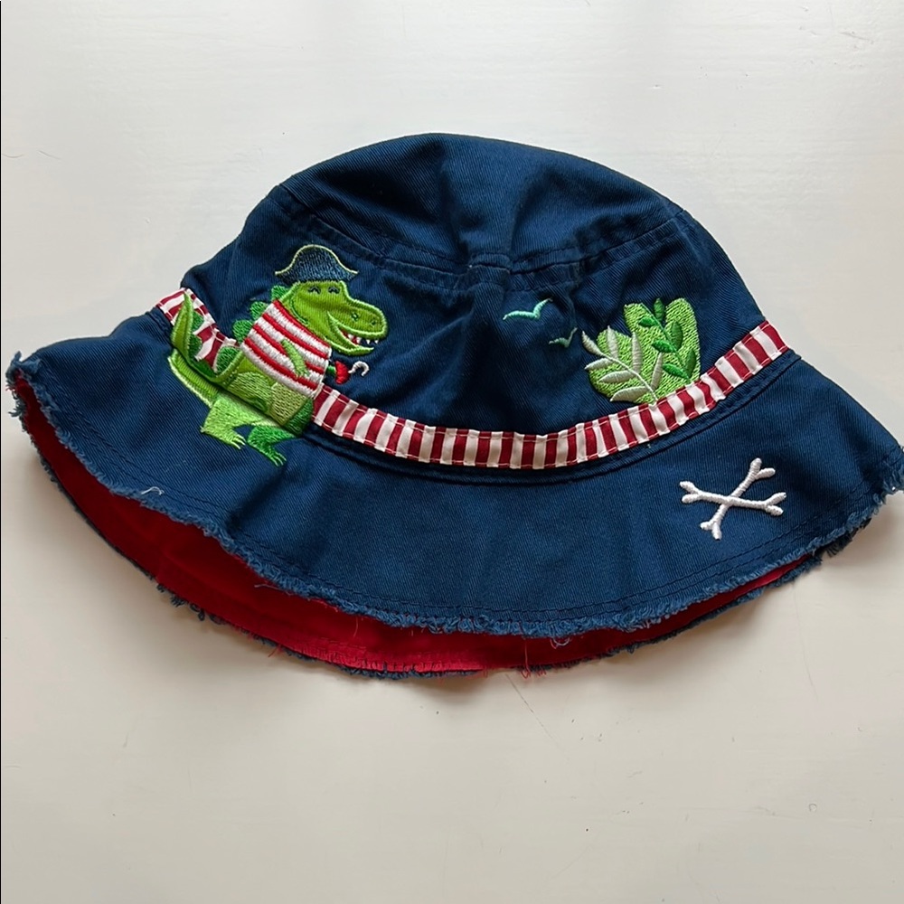 Navy Blue Bucket Hat with Dinosaur Embroidery